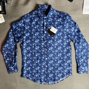 ✨NWT✨ Quieti Men's Small Navy Blue Floral Button Up Long Sleeve- Quiet Luxury
